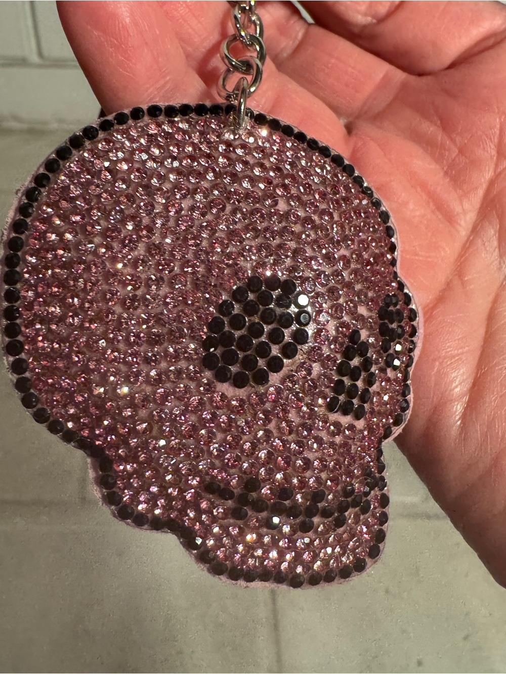 NWT Pink Rhinestone Puffy Skull Keychain Bag Charm Bling Pastel Goth